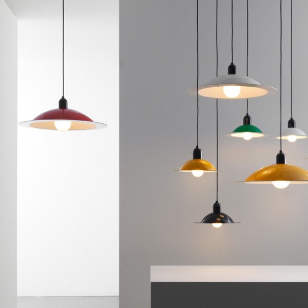 Stilnovo Lampă suspendată LED Lampiatta, Ø 50 cm, coral, Roșu, Camera de zi / sufragerie, Metal, Design