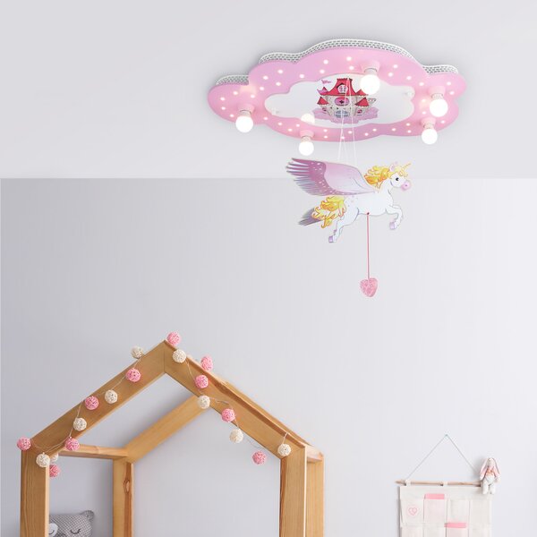 Elobra Plafonieră copii Castel cu unicorn, Roz / Rosé, Camera copiilor, Lemn