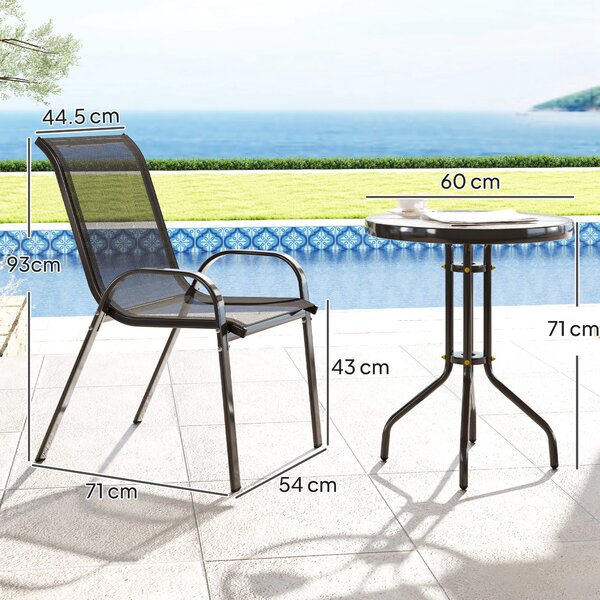 Outsunny Set Mobilier de Grădină din 3 Piese cu Scaune Suprapozabile și Masă din Sticlă, 54x71x93 cm, Gri Închis | Aosom Romania