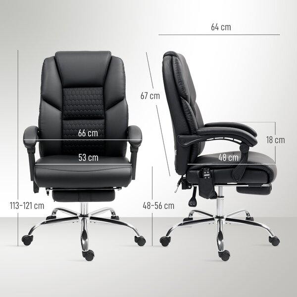 HOMCOM Scaun de Birou cu Masaj prin Vibrații, Spătar Înalt și Înălțime Reglabilă, 66x64x113-121 cm, Negru | Aosom Romania