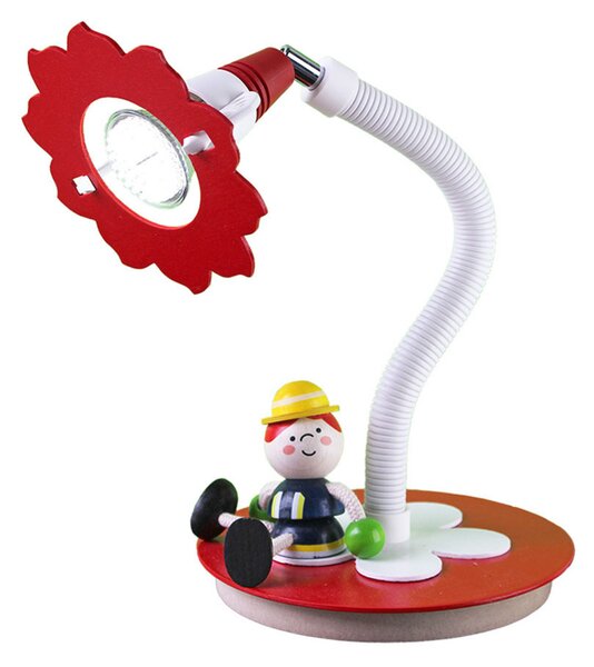 Elobra Lampă de masă LED Pompierul Fred, roșu-alb, Roșu, Camera copiilor, Lemn