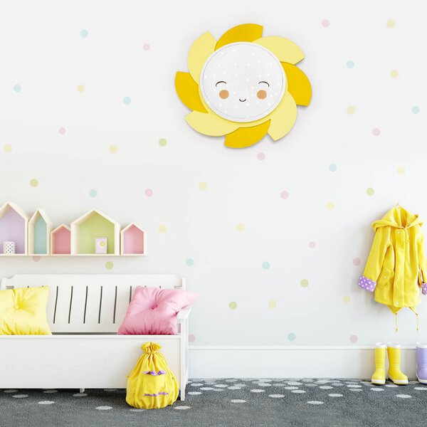 Elobra Aplică de perete LED Sun Starlight Smile, galben, Galben, Camera copiilor, Lemn