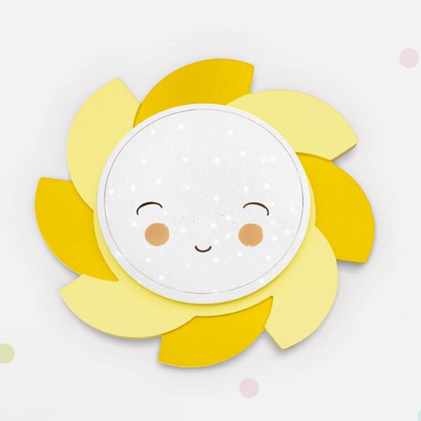 Elobra Aplică de perete LED Sun Starlight Smile, galben, Galben, Camera copiilor, Lemn