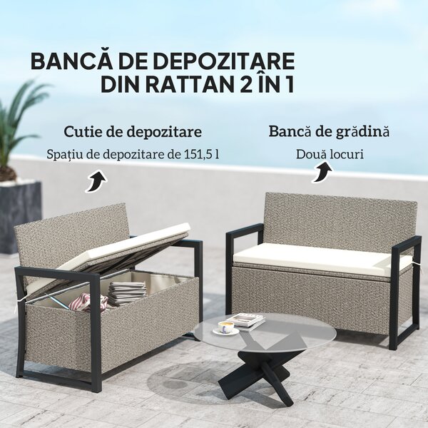 Outsunny Bancă de Grădină cu Spațiu de Depozitare, 117x60x86 cm, Alb Crem | Aosom Romania