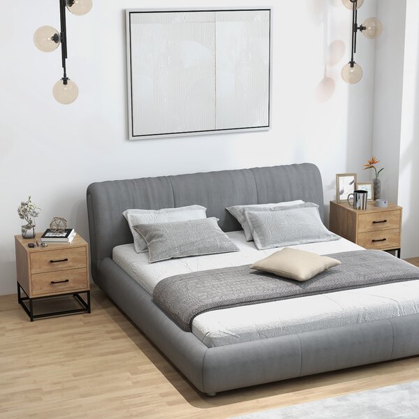 HOMCOM Set de 2 Noptiere cu 2 Sertare din Lemn și Oțel, 40x39.5x48 cm, Lemn Natural | Aosom Romania