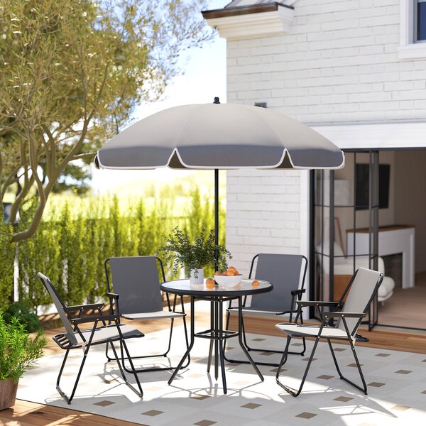 Outsunny Set de Mobilier de Grădină din 6 Piese cu Umbrelă de Soare, Masă și Scaune Pliante, Ф80x70 cm, Gri | Aosom Romania