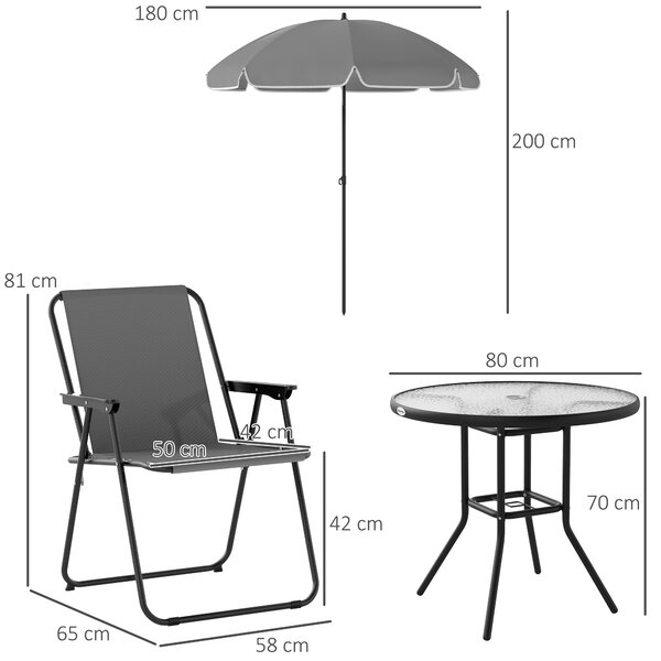 Outsunny Set de Mobilier de Grădină din 6 Piese cu Umbrelă de Soare, Masă și Scaune Pliante, Ф80x70 cm, Gri | Aosom Romania