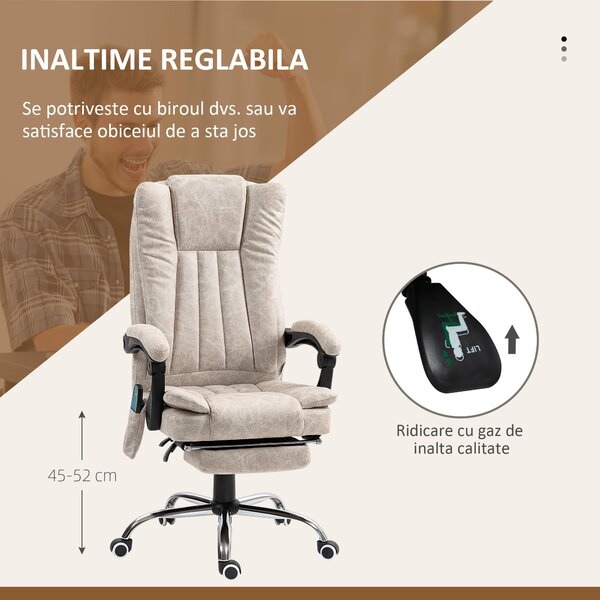 Vinsetto Scaun de Birou cu Masaj, Încălzire, Înălțime Reglabilă și Suport pentru Picioare, 62x70x113-120 cm, Crem | Aosom Romania