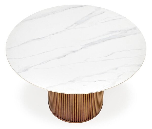 Masă Houston MundusNuc, Marmură albă, 8cm, Ceramică, Lemn