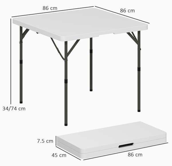 Outsunny Masă de Camping Pliabilă cu 2 Înălțimi Reglabile, 86x86x74 cm, Alb | Aosom Romania