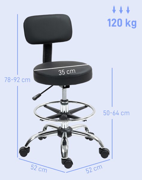 HOMCOM Scaun Rotativ la 360° și Reglabil pe Înălțime cu Suport pentru Picioare, 52x52x78-92 cm, Negru | Aosom Romania