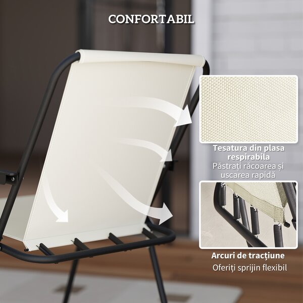 Outsunny Set de Mobilier de Grădină din 6 Piese cu Umbrelă de Soare, Masă și Scaune Pliante, Ф80x70 cm, Alb Crem | Aosom Romania