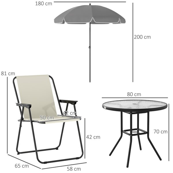 Outsunny Set de Mobilier de Grădină din 6 Piese cu Umbrelă de Soare, Masă și Scaune Pliante, Ф80x70 cm, Alb Crem | Aosom Romania