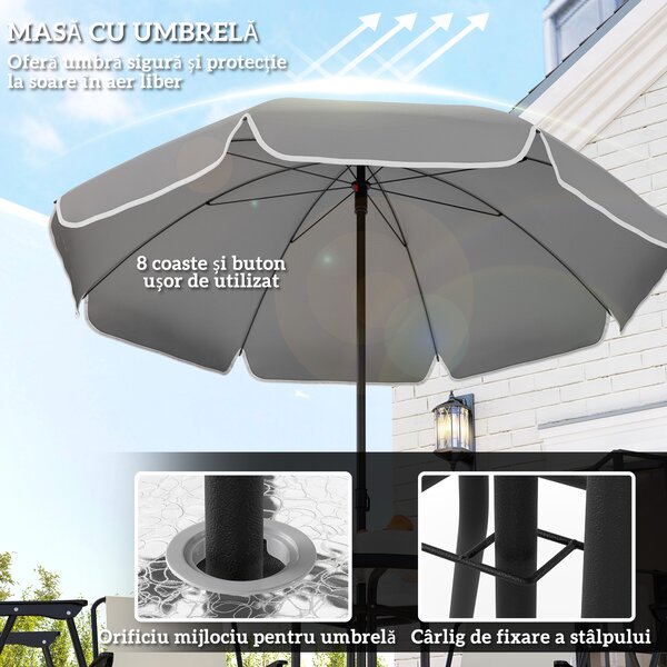Outsunny Set de Mobilier de Grădină din 6 Piese cu Umbrelă de Soare, Masă și Scaune Pliante, Ф80x70 cm, Alb Crem | Aosom Romania