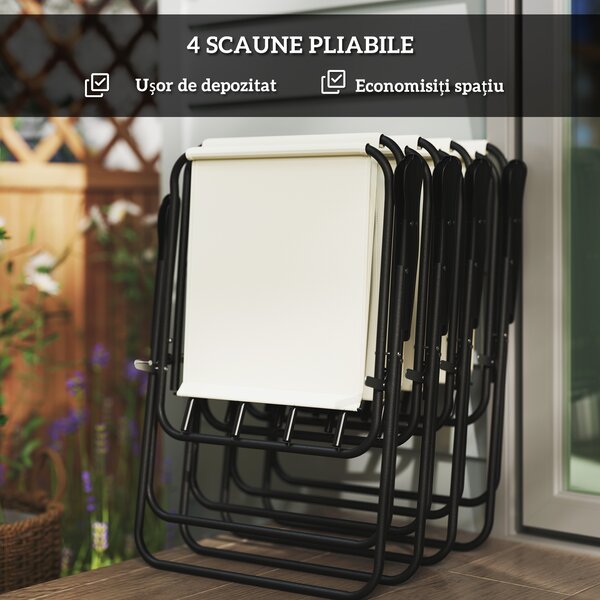 Outsunny Set de Mobilier de Grădină din 6 Piese cu Umbrelă de Soare, Masă și Scaune Pliante, Ф80x70 cm, Alb Crem | Aosom Romania