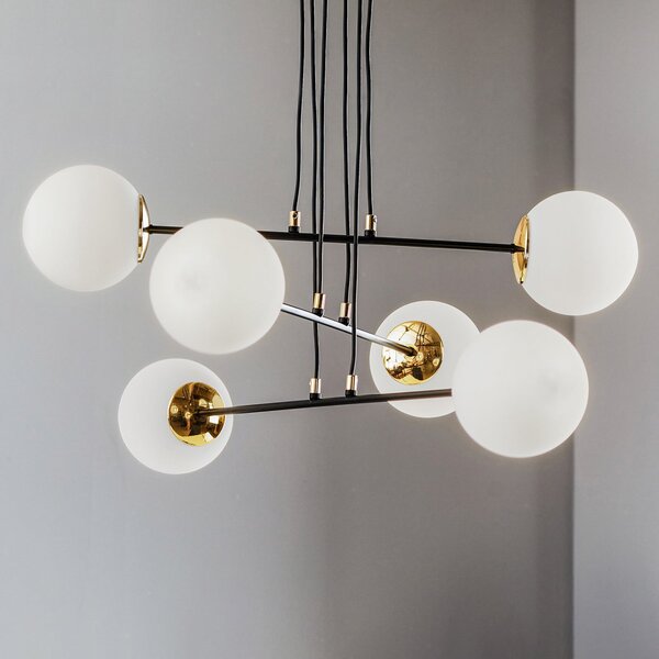 EMIBIG LIGHTING Lampă suspendată Ognis 6, 6 becuri, negru/auriu, reglabil, Negru, Camera de zi / sufragerie, Metal, Modern