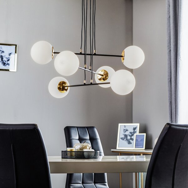 EMIBIG LIGHTING Lampă suspendată Ognis 6, 6 becuri, negru/auriu, reglabil, Negru, Camera de zi / sufragerie, Metal, Modern