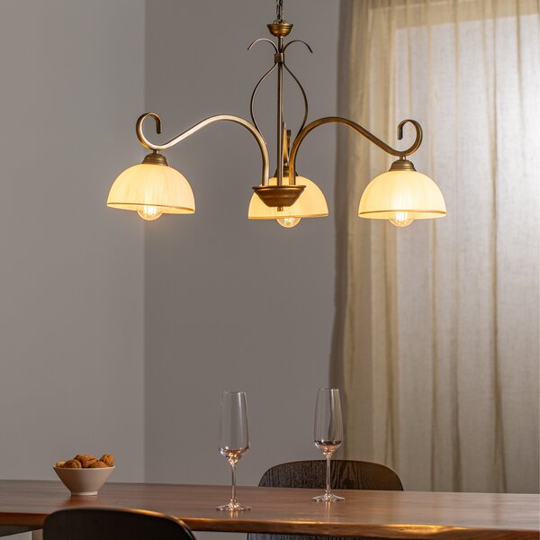 EMIBIG LIGHTING Lampă suspendată Wivara 3, 3 becuri, auriu, reglabil, Auriu / Alamă, Camera de zi / sufragerie, Metal, Antichitate