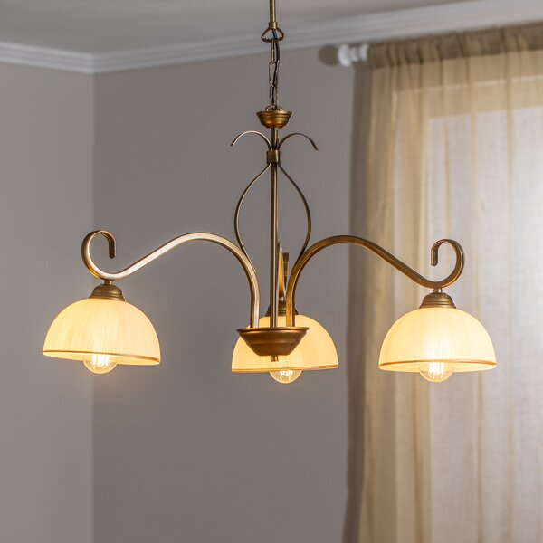 EMIBIG LIGHTING Lampă suspendată Wivara 3, 3 becuri, auriu, reglabil, Auriu / Alamă, Camera de zi / sufragerie, Metal, Antichitate
