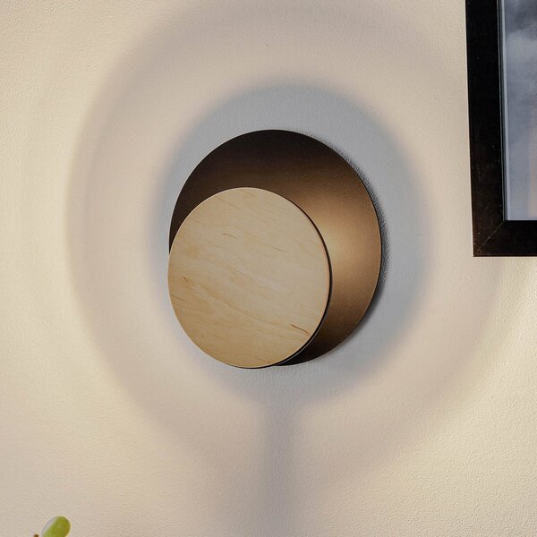 EMIBIG LIGHTING Aplică de perete Circle în negru cu placă decorativă din lemn, reglabil, Negru, Camera de zi / sufragerie, Metal, Modern