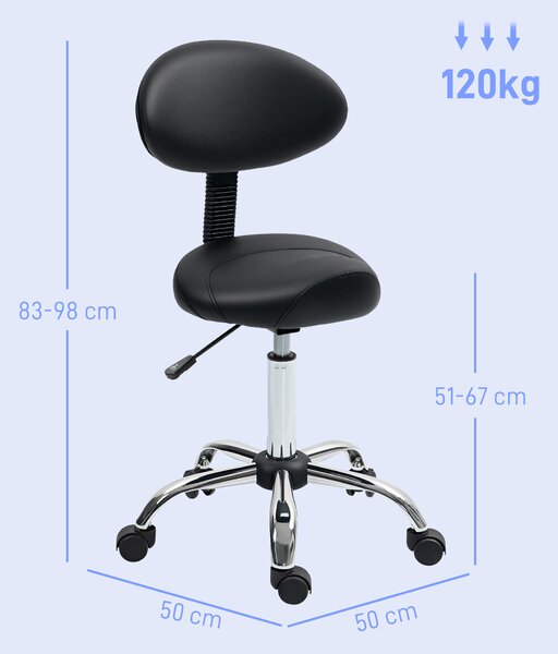 HOMCOM Scaun Pivotant cu Roți și Spătar Ajustabil pe Înălțime, 50x50x83-98 cm, Negru | Aosom Romania