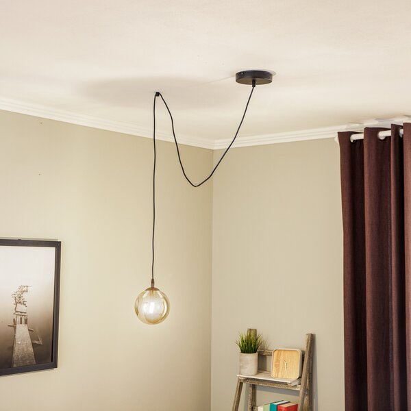 EMIBIG LIGHTING Lampă suspendată Glassy, decent, negru, grafit, sticlă, 14cm, reglabil, Negru, Camera de zi / sufragerie, Sticlă, Modern, glob