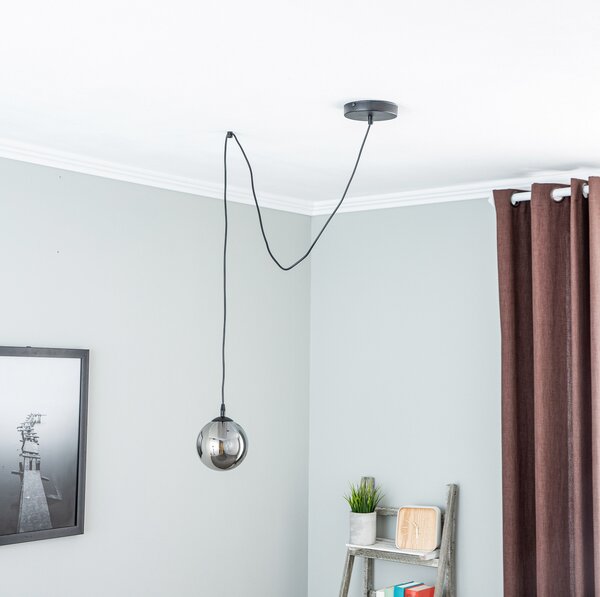 EMIBIG LIGHTING Lampă suspendată Glassy, decent, negru, grafit, sticlă, 14cm, reglabil, Negru, Camera de zi / sufragerie, Sticlă, Modern, glob