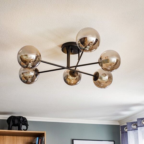 EMIBIG LIGHTING Plafonieră Glassy, negru, grafit, sticlă, 6 becuri, E14, reglabil, Negru, Camera de zi / sufragerie, Sticlă, Modern