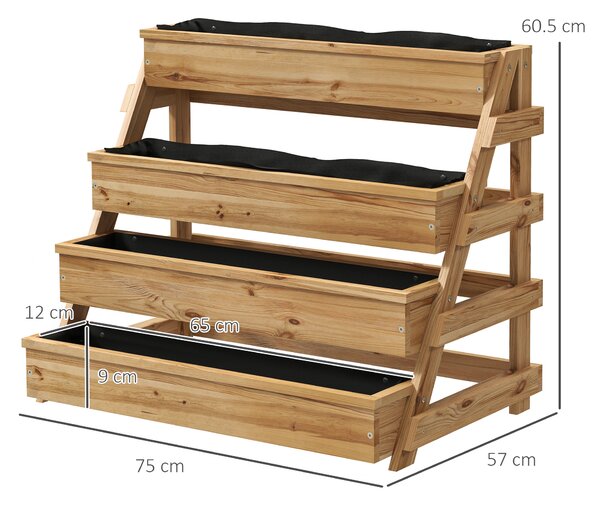 Outsunny Strat de Grădină Înălțat pe 4 Niveluri și Orificii de Drenaj, 75x57x60,5 cm, Lemn Natural | Aosom Romania