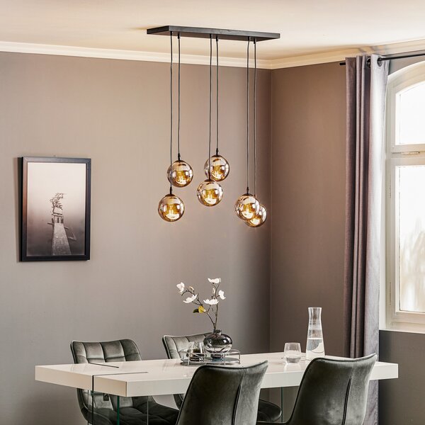 EMIBIG LIGHTING Lampă suspendată Glassy, 6 becuri, negru, grafit, sticlă, 75 cm, reglabil, Negru, Camera de zi / sufragerie, Sticlă, Modern