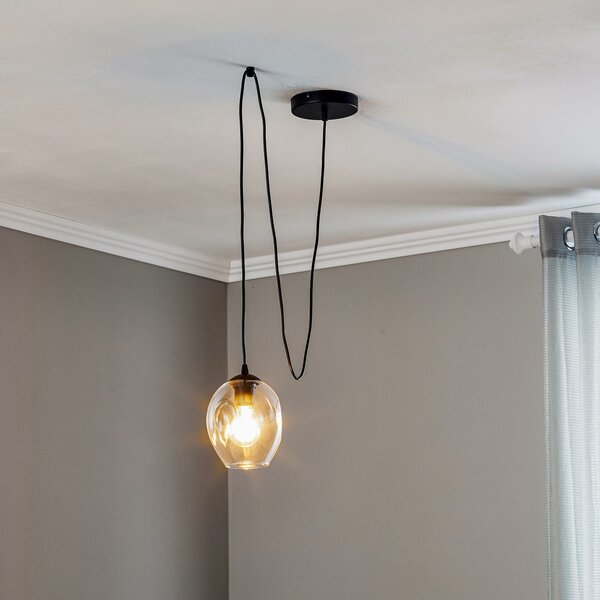 EMIBIG LIGHTING Lampă suspendată Starla decentrată 1 bec, sticlă transparentă, reglabil, Negru, Camera de zi / sufragerie, Sticlă, Modern