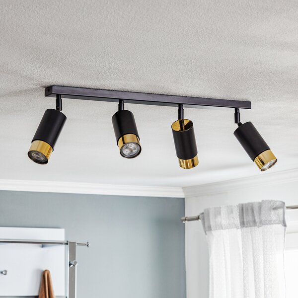 EMIBIG LIGHTING Spot de tavan Kumo negru/auriu cu 4 becuri, reglabil, Negru, Camera de zi / sufragerie, Metal, Modern