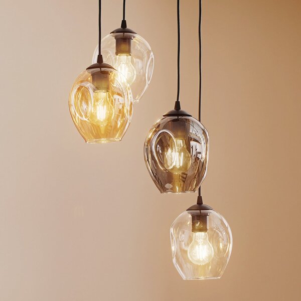 EMIBIG LIGHTING Lampă suspendată Starla rotundă cu 4 becuri grafit/chihlimbar/transparent, reglabil, Negru, Camera de zi / sufragerie, Sticlă, Modern