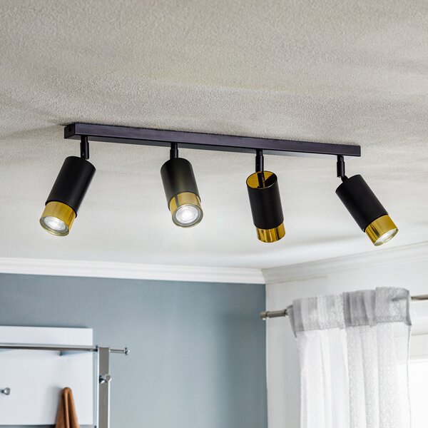 EMIBIG LIGHTING Spot de tavan Kumo negru/auriu cu 4 becuri, reglabil, Negru, Camera de zi / sufragerie, Metal, Modern