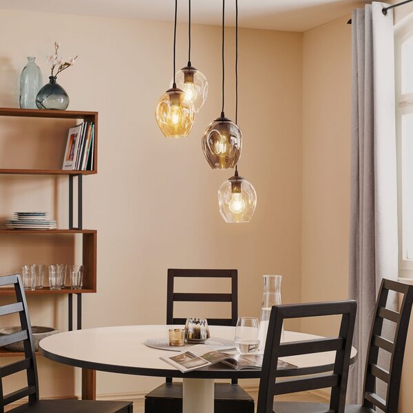 EMIBIG LIGHTING Lampă suspendată Starla rotundă cu 4 becuri grafit/chihlimbar/transparent, reglabil, Negru, Camera de zi / sufragerie, Sticlă, Modern