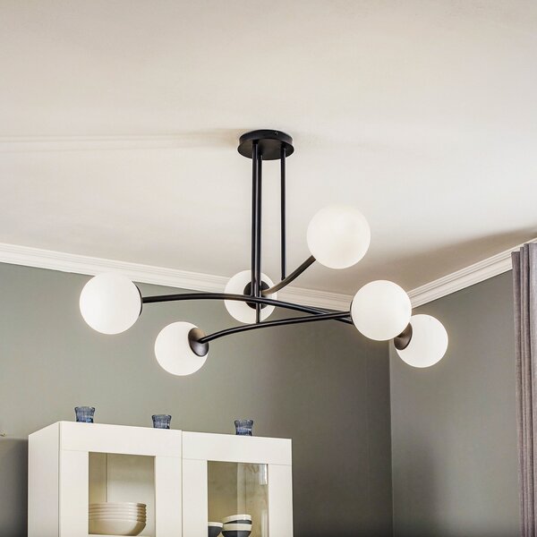 EMIBIG LIGHTING Plafonieră Major, negru, 6 becuri, reglabil, Negru, Camera de zi / sufragerie, Sticlă, Modern