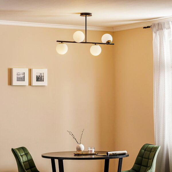 EMIBIG LIGHTING Plafonieră Kiba, negru/auriu, 4 becuri, reglabil, Negru, Camera de zi / sufragerie, Sticlă, Modern