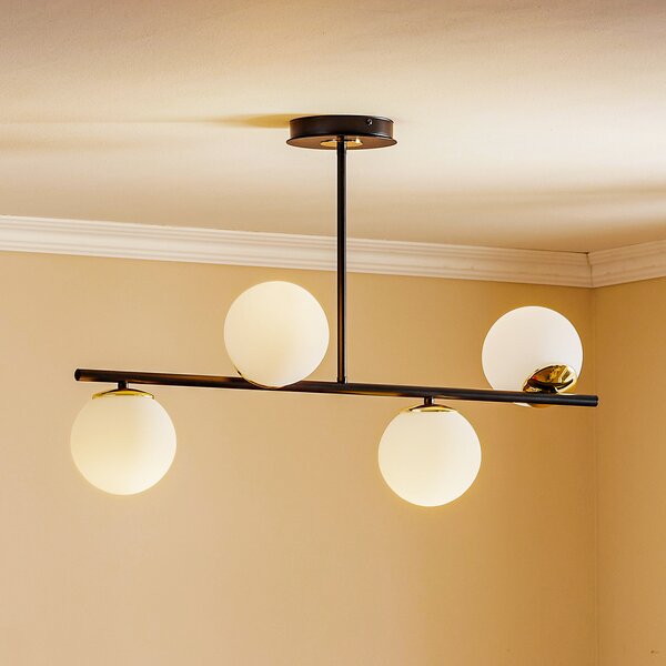EMIBIG LIGHTING Plafonieră Kiba, negru/auriu, 4 becuri, reglabil, Negru, Camera de zi / sufragerie, Sticlă, Modern