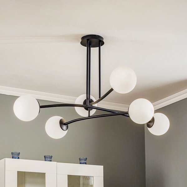 EMIBIG LIGHTING Plafonieră Major, negru, 6 becuri, reglabil, Negru, Camera de zi / sufragerie, Sticlă, Modern