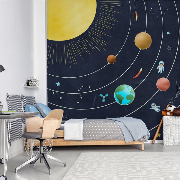 Fototapet - Sistem solar colorat - galaxie cu planete și stele colorate