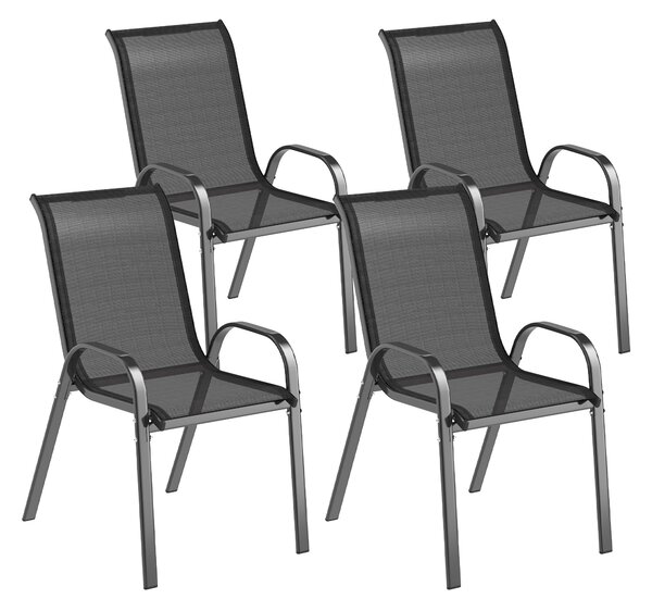 Outsunny Set de 4 Scaune Suprapozabile cu Spătar Înalt și șezut din Plasă, 54x71x93 cm, Negru | Aosom Romania