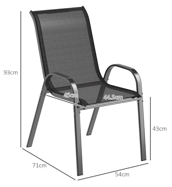 Outsunny Set de 4 Scaune Suprapozabile cu Spătar Înalt și șezut din Plasă, 54x71x93 cm, Negru | Aosom Romania