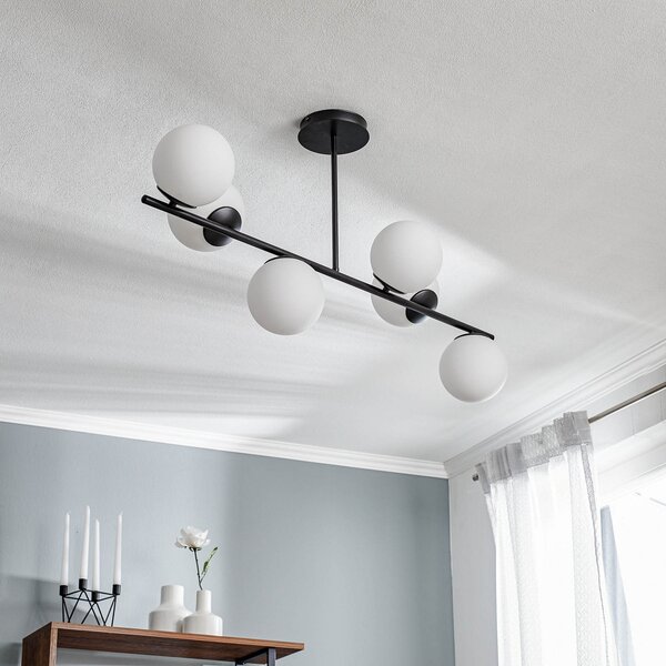 EMIBIG LIGHTING Plafonieră Kabo, 1 braț, negru, 6 becuri, reglabil, Negru, Camera de zi / sufragerie, Sticlă, Modern