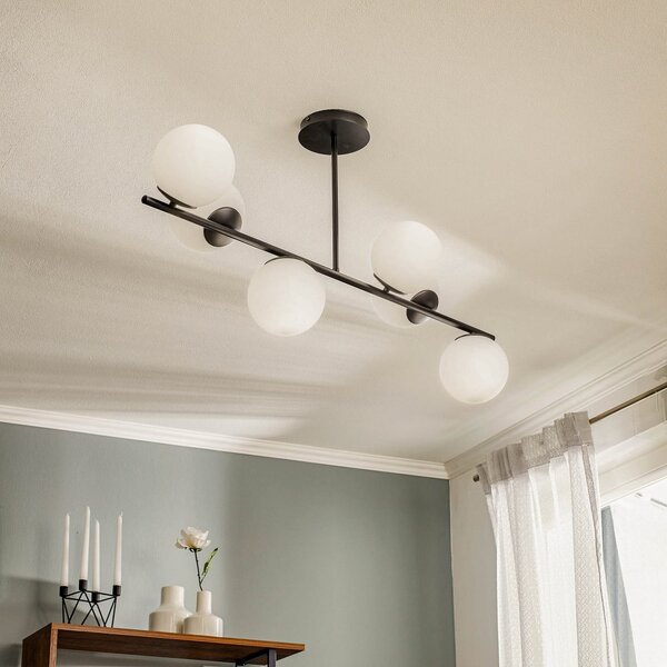 EMIBIG LIGHTING Plafonieră Kabo, 1 braț, negru, 6 becuri, reglabil, Negru, Camera de zi / sufragerie, Sticlă, Modern