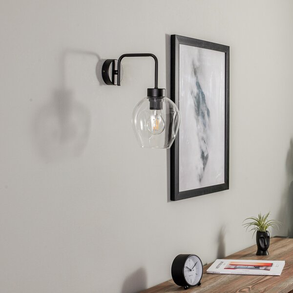 EMIBIG LIGHTING Aplică de perete Lukka, 1 bec, negru/transparent, reglabil, Negru, Camera de zi / sufragerie, Metal, Modern
