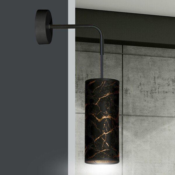 EMIBIG LIGHTING Aplică de perete Joni, textil, 1 bec marmorat negru, reglabil, Negru, Camera de zi / sufragerie, Țesătură / Textil