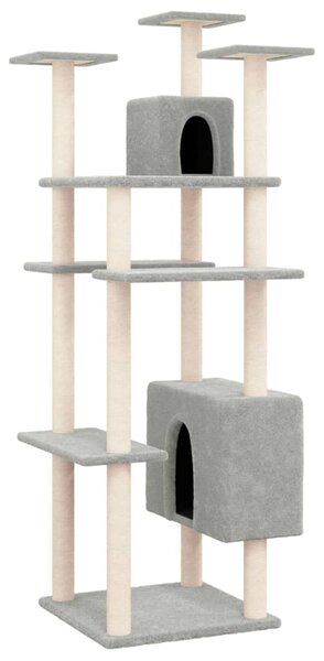 Ansamblu de pisici, stâlpi din funie sisal, gri deschis, 162 cm
