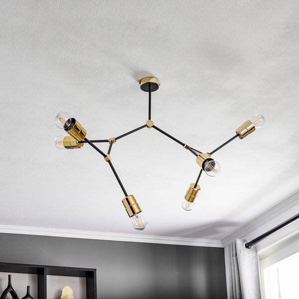 EMIBIG LIGHTING Plafonieră Code, 6 becuri, negru, reglabil, Negru, Camera de zi / sufragerie, Metal, Modern