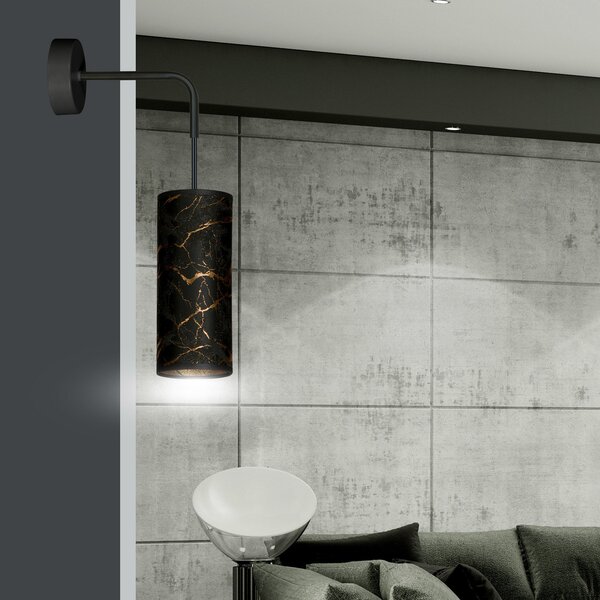 EMIBIG LIGHTING Aplică de perete Joni, textil, 1 bec marmorat negru, reglabil, Negru, Camera de zi / sufragerie, Țesătură / Textil