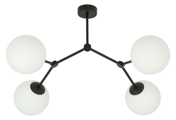 EMIBIG LIGHTING Plachetă plafonieră Space, 4 becuri, negru/opal, reglabil, Negru, Camera de zi / sufragerie, Metal, Modern, glob